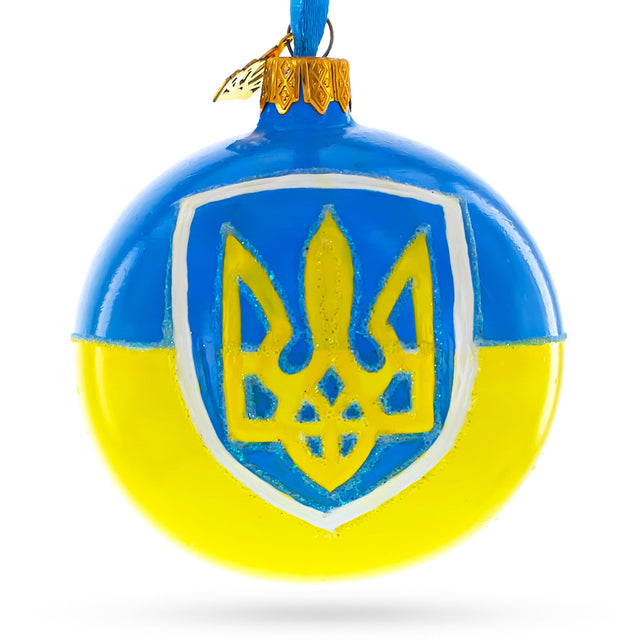 Flag of Ukraine Glass Ball Christmas Ornament 3.25 Inches in Multi color, Round shape