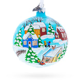 Children Playing in the Winter Village Glass Ball Christmas Ornament 4 Inches in Multi color Round