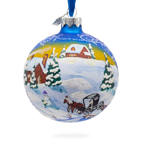 The Couch in the Winter Village Glass Ball Christmas Ornament 3.25 Inches in Multi color, Round shape
