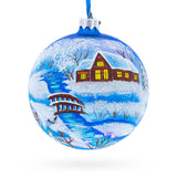 Winter Village by the River Glass Ball Christmas Ornament 4 Inches in Multi color Round