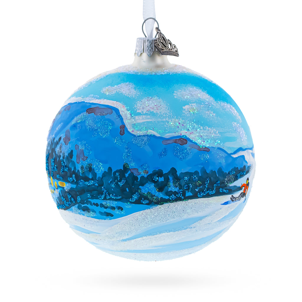 St. Moritz, Switzerland Glass Ball Christmas Ornament 4 Inches in Blue color Round