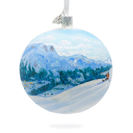 St. Moritz, Switzerland Glass Ball Christmas Ornament 4 Inches in Blue color, Round shape