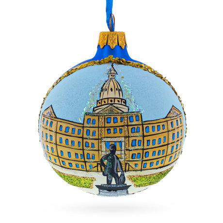 Glass Lansing, Michigan, USA Glass Ball Christmas Ornament 3.25 Inches in Multi color Round