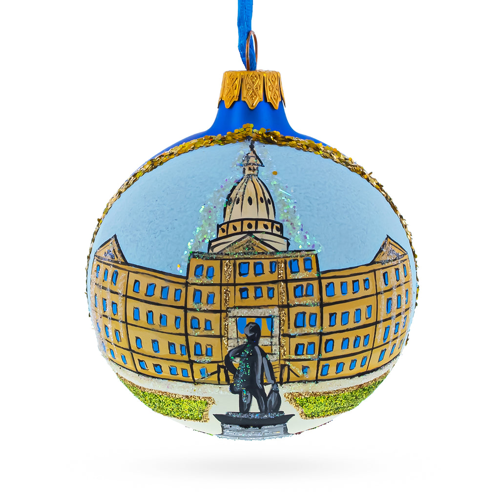 Lansing, Michigan, USA Glass Ball Christmas Ornament 3.25 Inches in Multi color Round