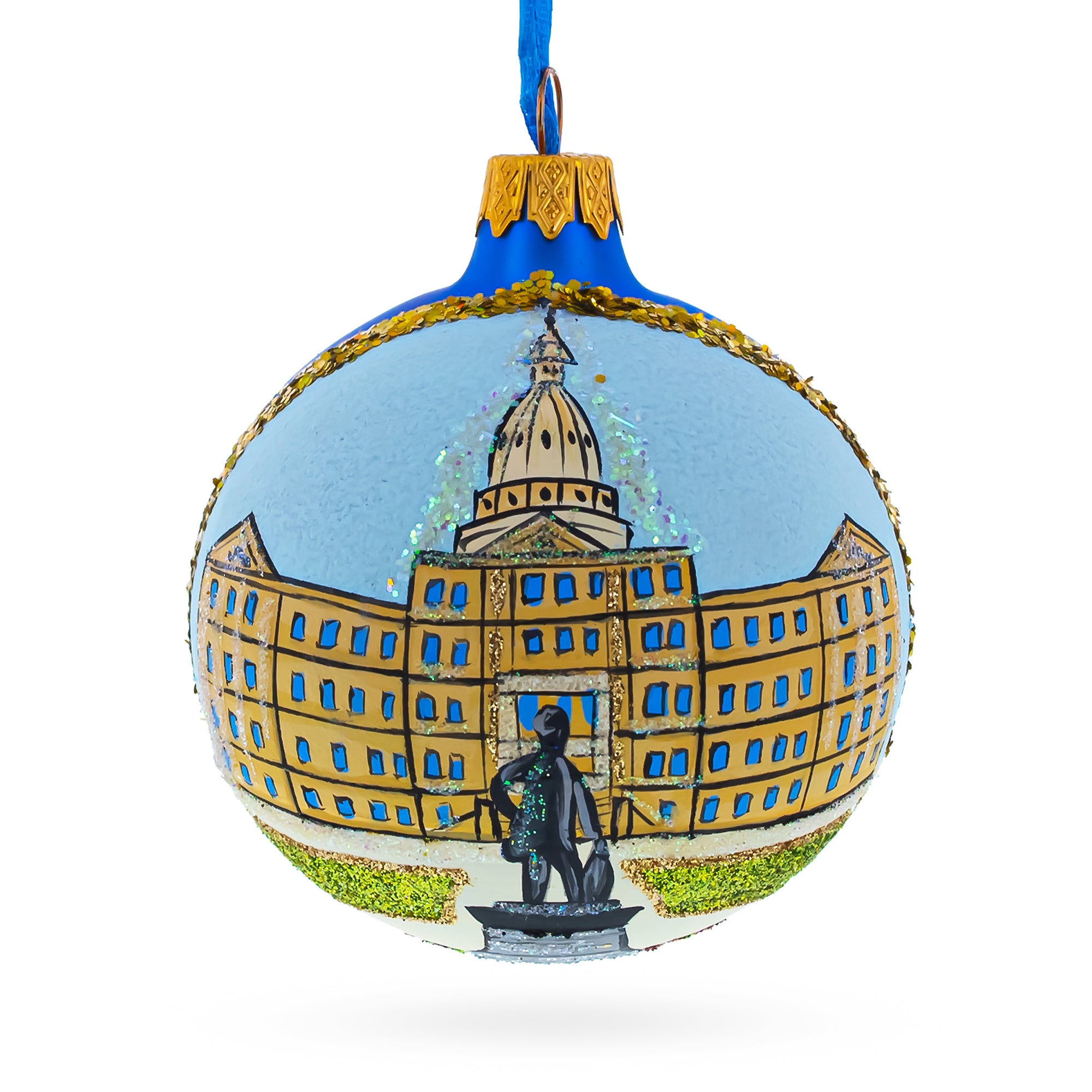 Lansing, Michigan, USA Glass Ball Christmas Ornament 3.25 Inches in Multi color Round