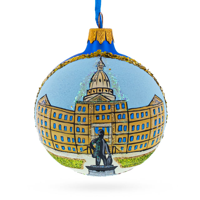 Lansing, Michigan, USA Glass Ball Christmas Ornament 3.25 Inches in Multi color Round