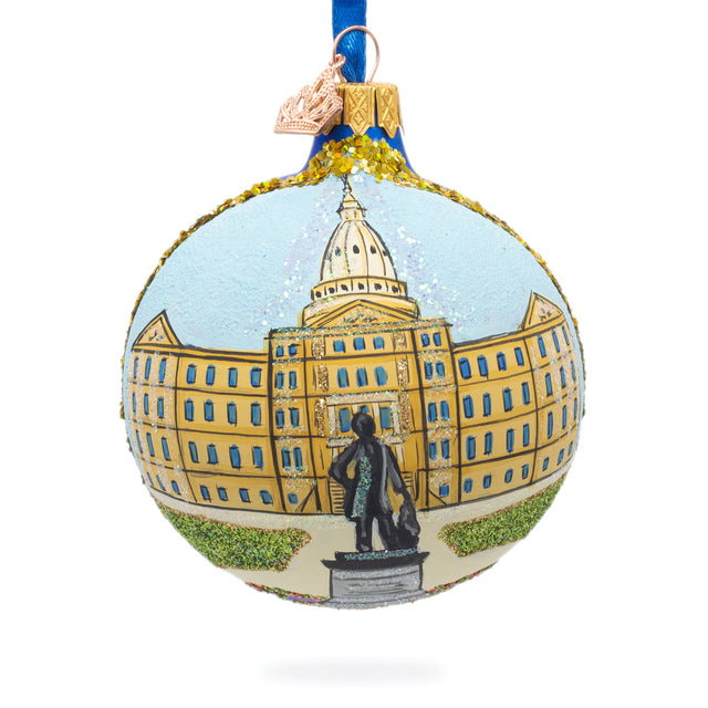 Lansing, Michigan, USA Glass Ball Christmas Ornament 3.25 Inches in Multi color, Round shape