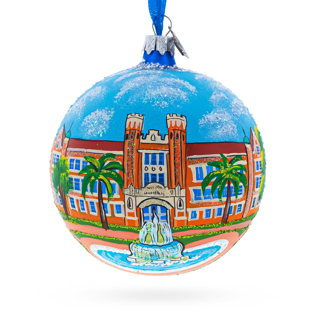 Glass Tallahassee, Florida, USA Glass Ball Christmas Ornament 4 Inches in Multi color Round