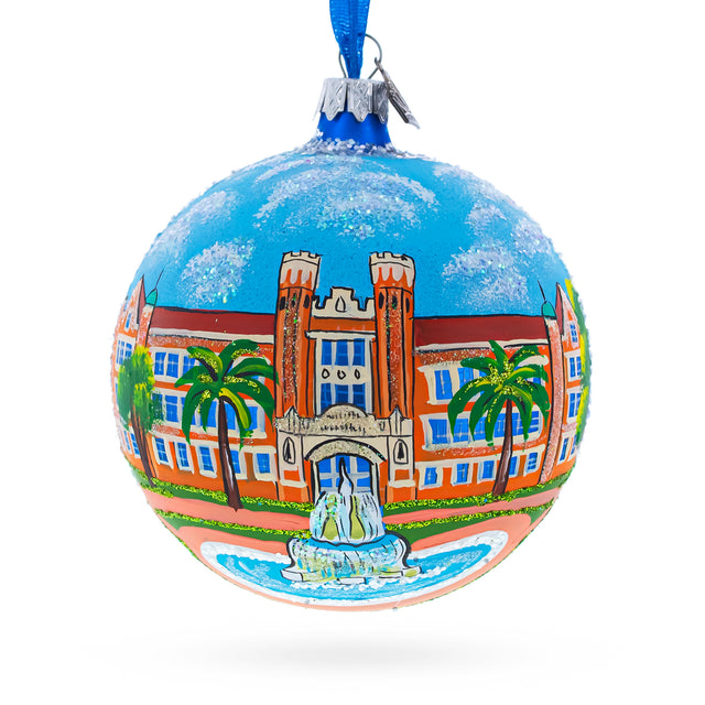 Tallahassee, Florida, USA Glass Ball Christmas Ornament 4 Inches in Multi color, Round shape