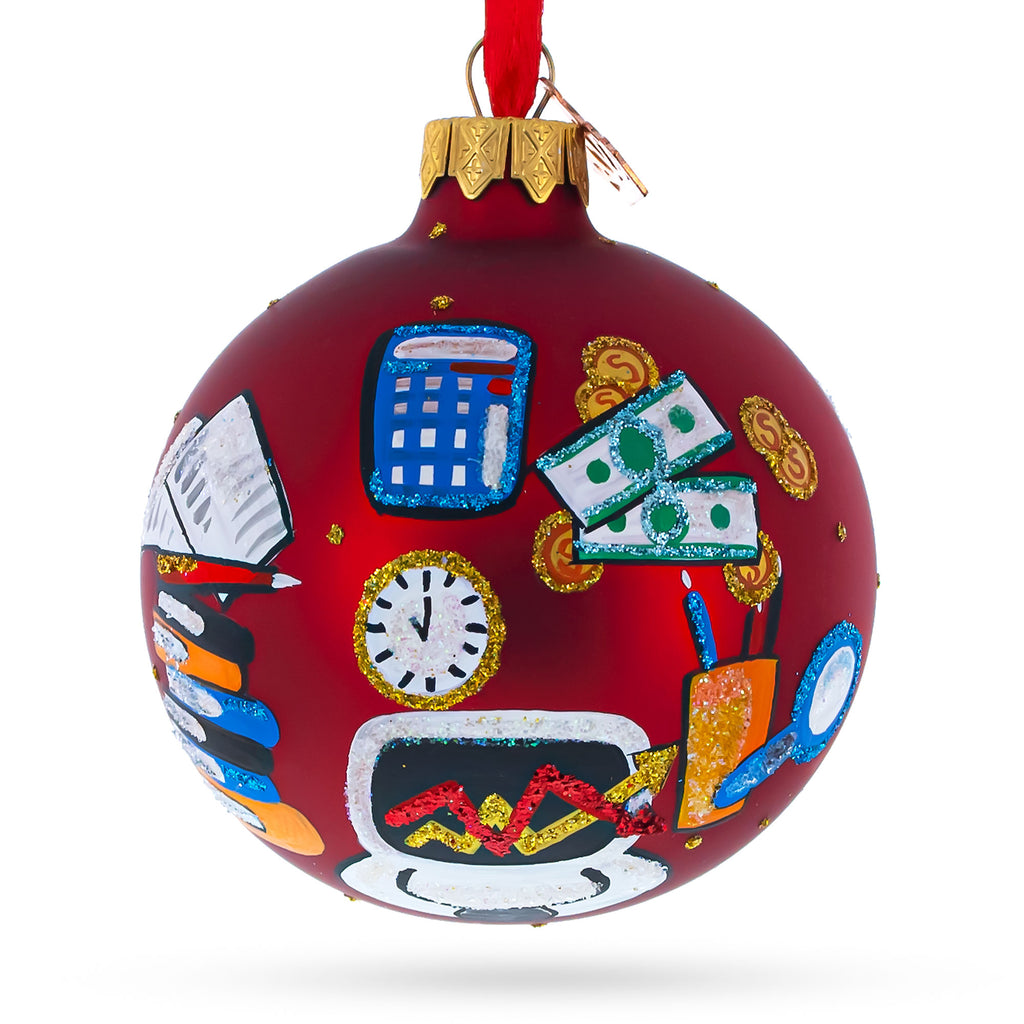 Accountant Bookkeeper Glass Ball Christmas Ornament 3.25 Inches in Red color Round
