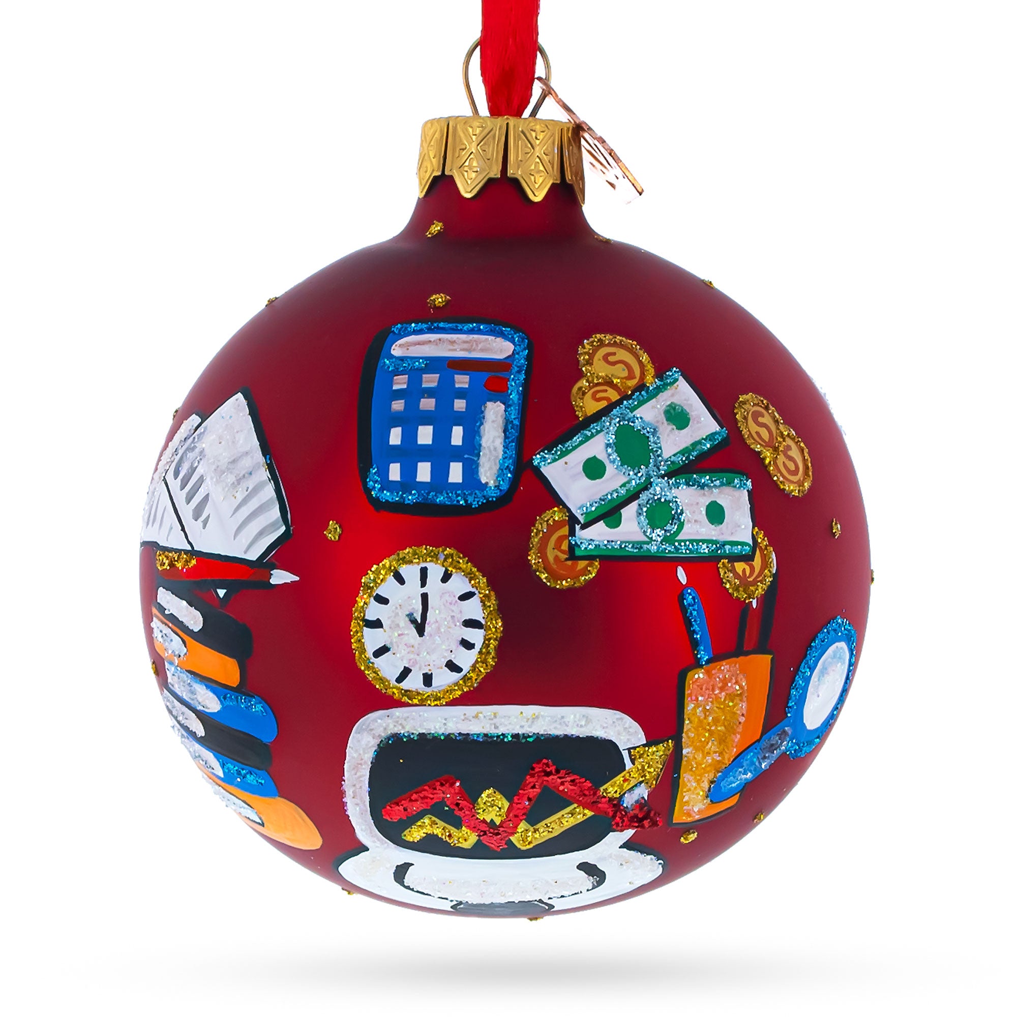 Accountant Bookkeeper Glass Ball Christmas Ornament 3.25 Inches in Red color Round