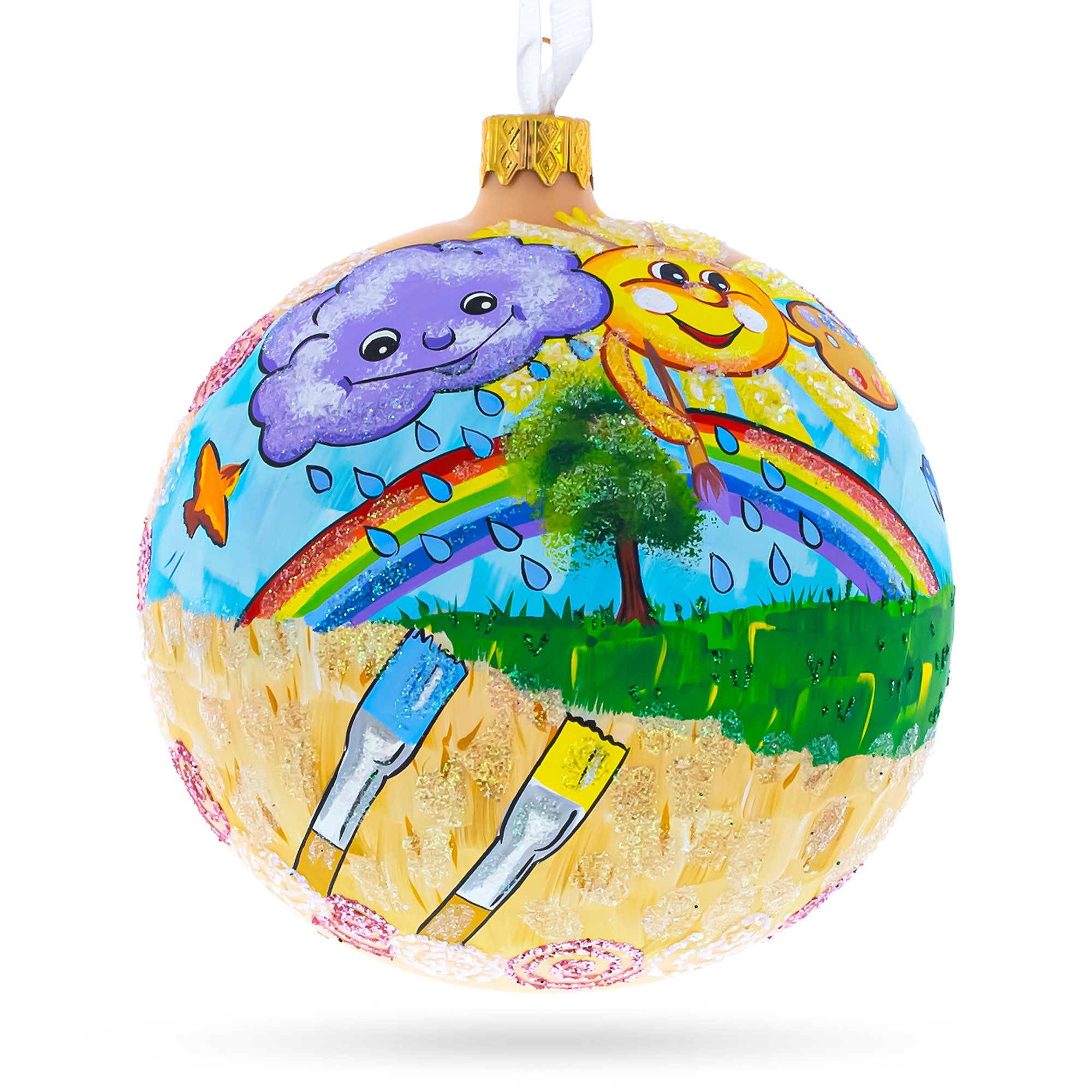 I Love Art Glass Ball Christmas Ornament 4 Inches in Multi color Round