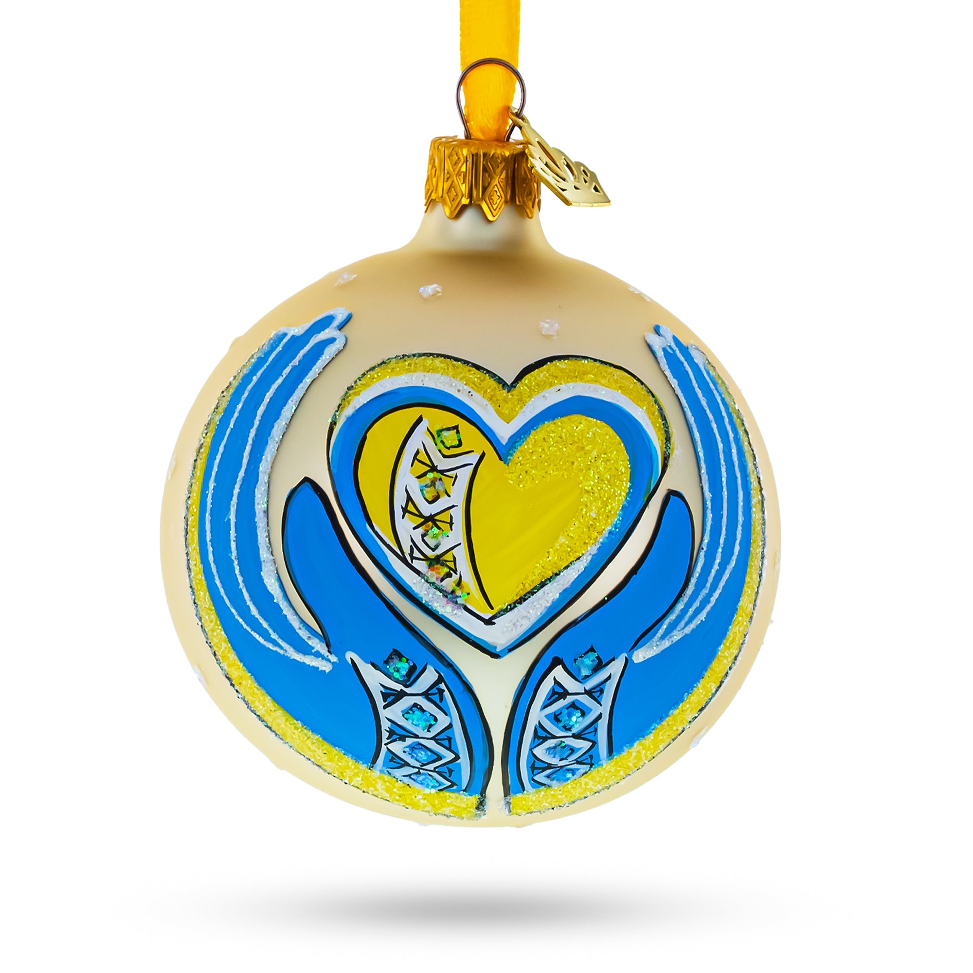 Ukraine in my Heart Glass Ball Christmas Ornament 3.25 Inches in Multi color Round
