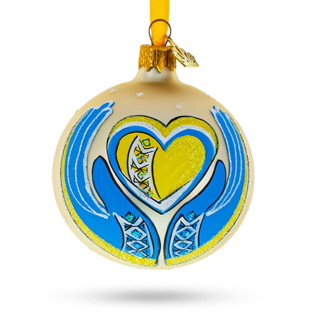 Ukraine in my Heart Glass Ball Christmas Ornament 3.25 Inches in Multi color Round