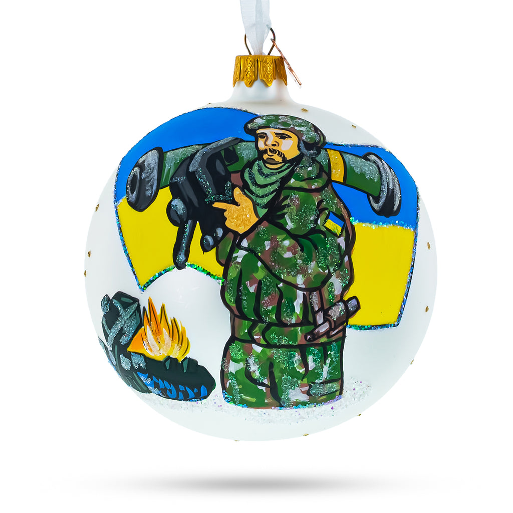 Ukrainian Armed Forces Glass Ball Christmas Ornament 4 Inches in Multi color Round