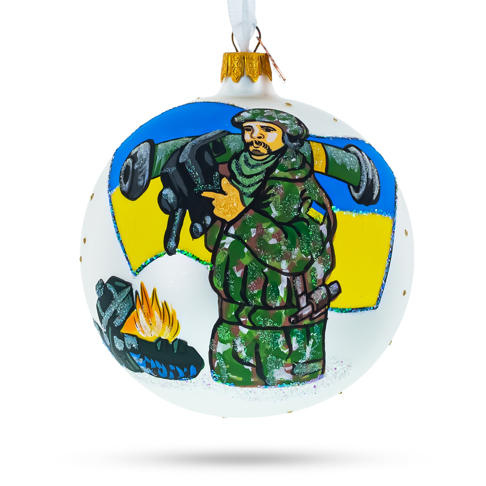 Ukrainian Armed Forces Glass Ball Christmas Ornament 4 Inches in Multi color Round