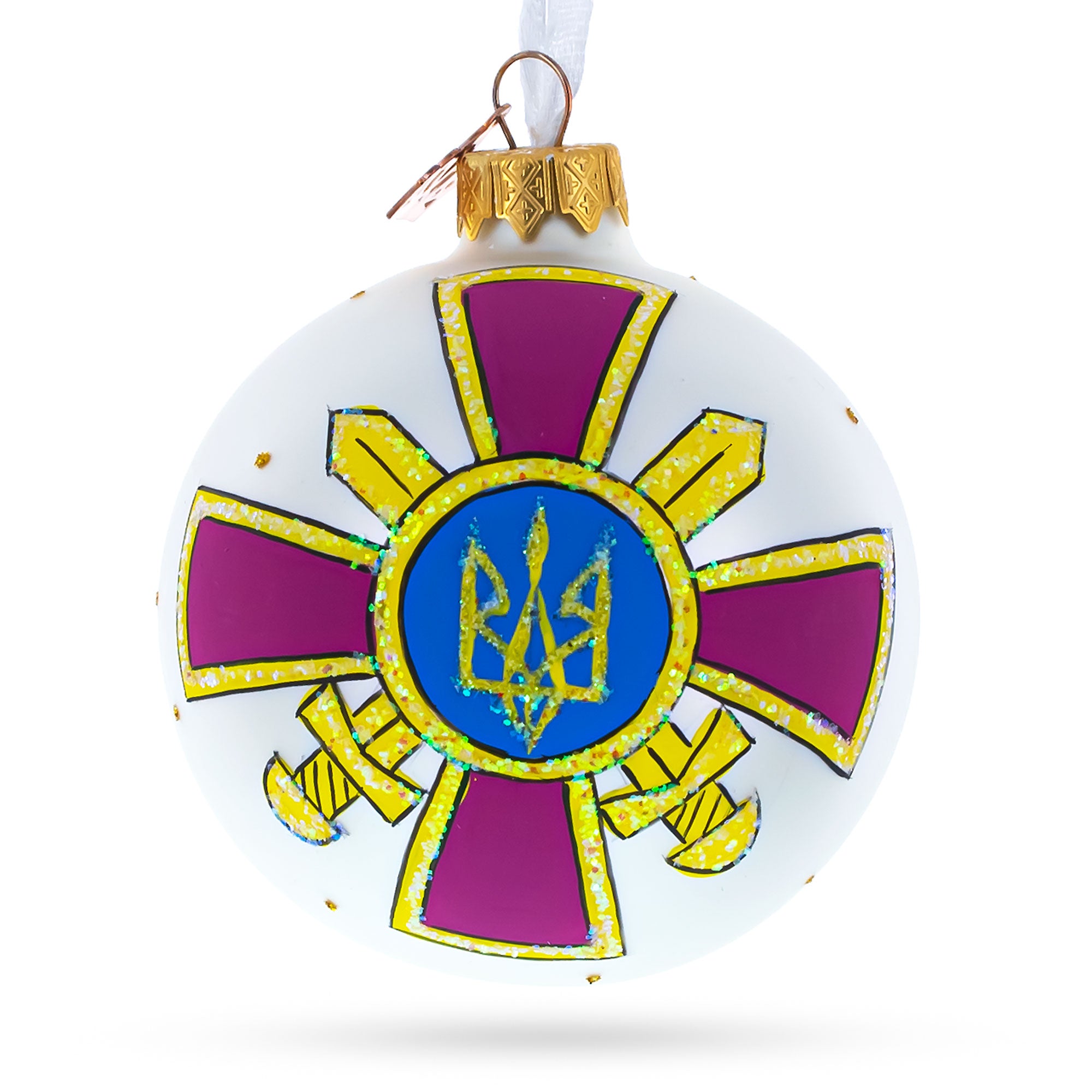 Army of Ukraine Glass Ball Christmas Ornament 3.25 Inches in Multi color Round