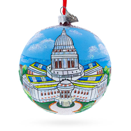 Glass Wisconsin State Capitol, Madison, Wisconsin, USA Glass Ball Christmas Ornament 4 Inches in Multi color Round