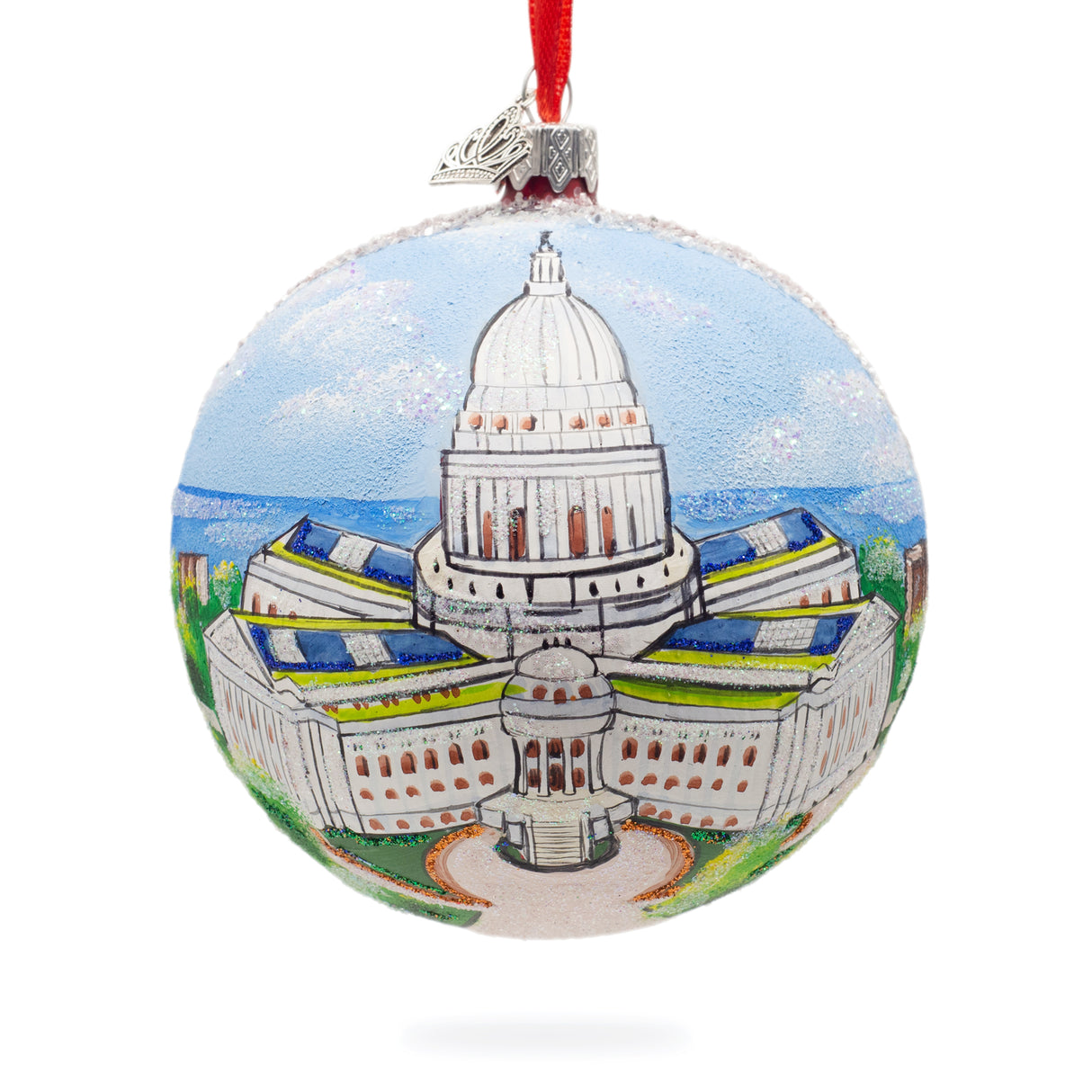 Wisconsin State Capitol, Madison, Wisconsin, USA Glass Ball Christmas Ornament 4 Inches in Multi color, Round shape