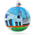 Battleship Wisconsin at Nautilus, Norfolk, Virginia, USA Glass Ball Christmas Ornament 4 Inches in Multi color Round