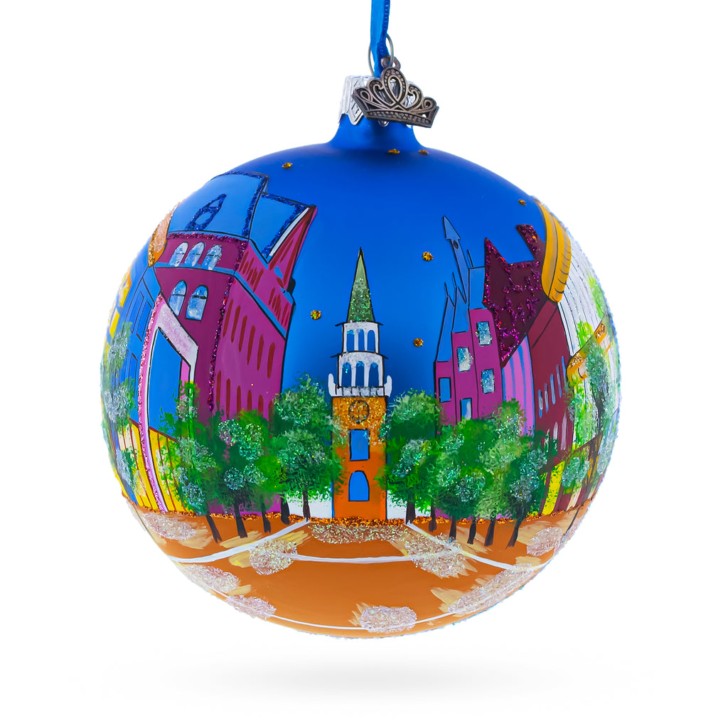 Glass Church Street Marketplace, Burlington, Vermont, USA Glass Ball Christmas Ornament 4 Inches in Multi color Round