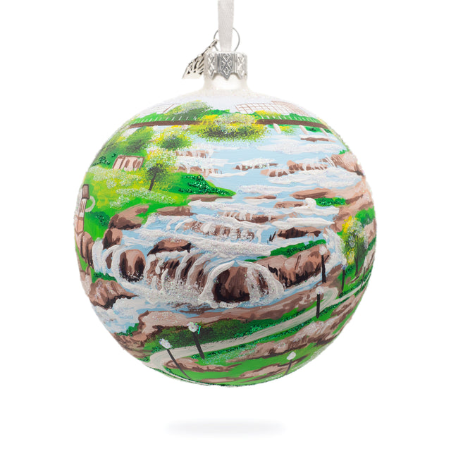 Falls Park, Sioux Falls, South Dakota, USA Glass Ball Christmas Ornament 4 Inches in Multi color, Round shape