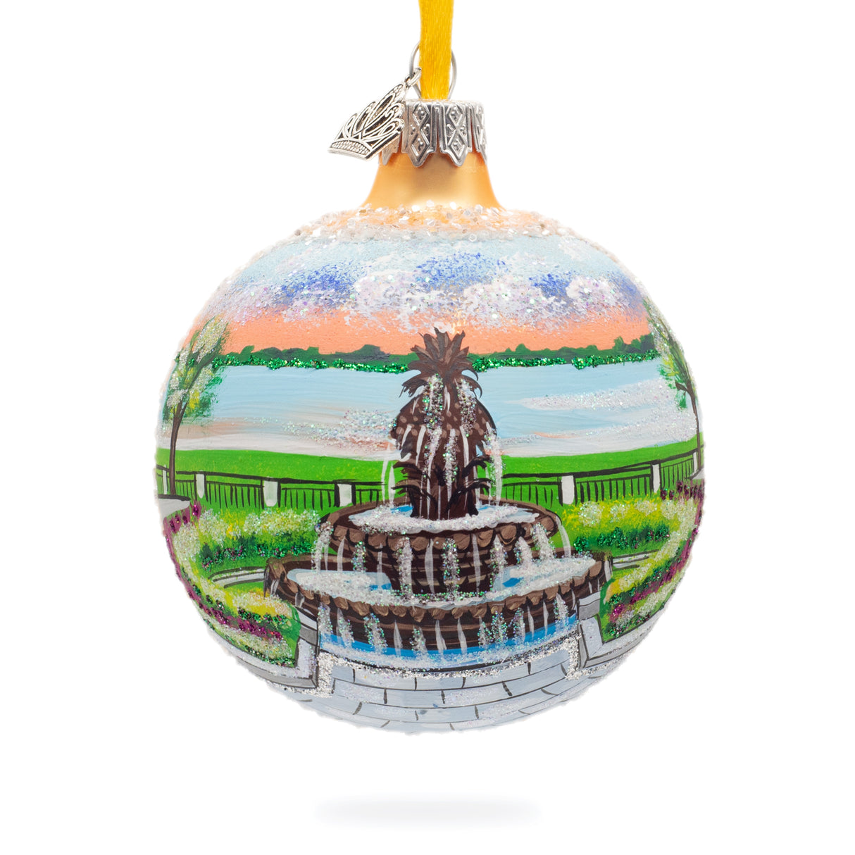 Joe Riley Waterfront Park, Charleston, South Carolina, USA Glass Ball Christmas Ornament 3.25 Inches in Multi color, Round shape