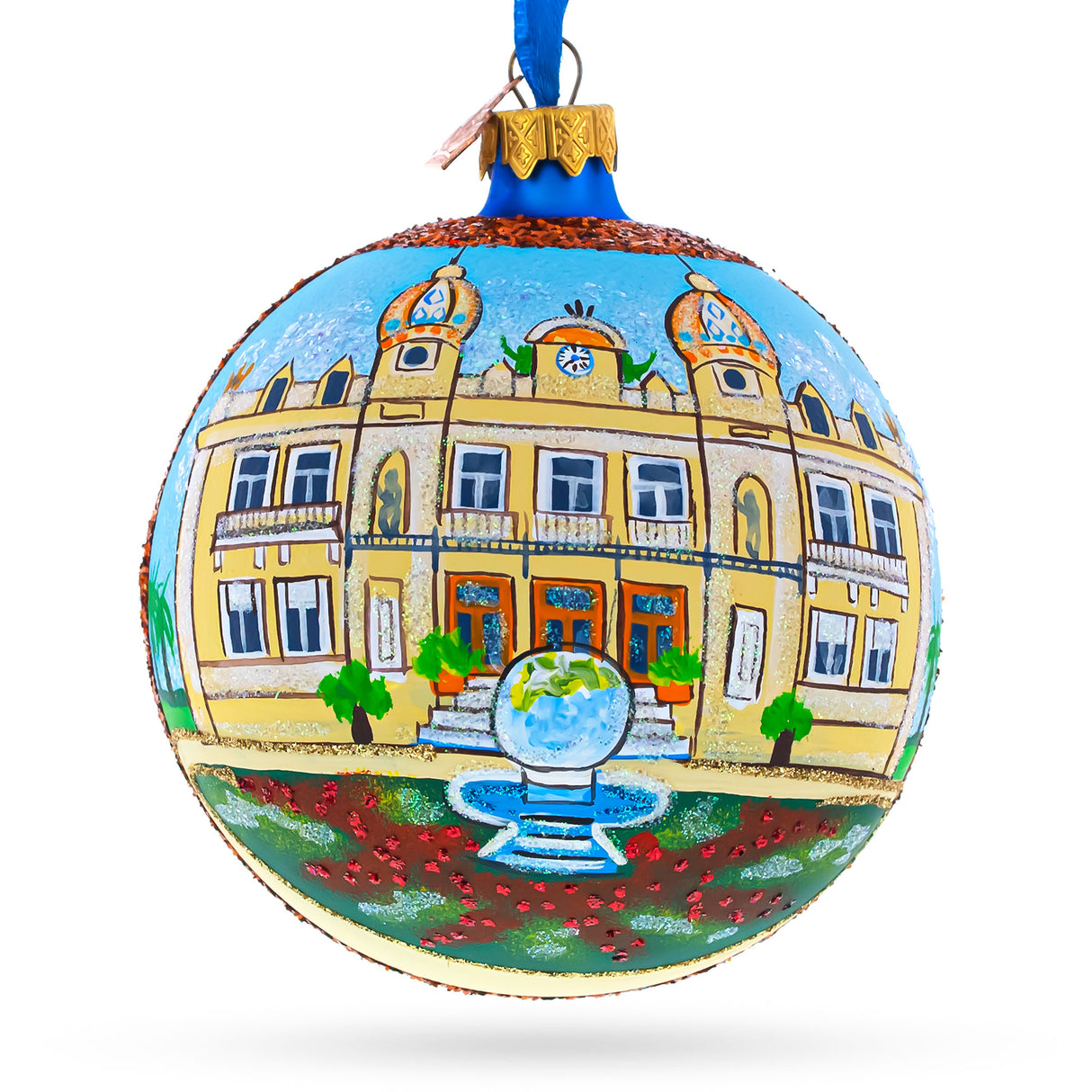 Glass Casino of Monte-Carlo, Monaco Glass Ball Christmas Ornament 4 Inches in Multi color Round