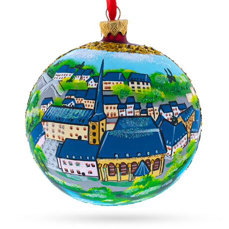Glass Le Chemin de la Corniche, Luxembourg City, Luxembourg Glass Ball Christmas Ornament 4 Inches in Multi color Round