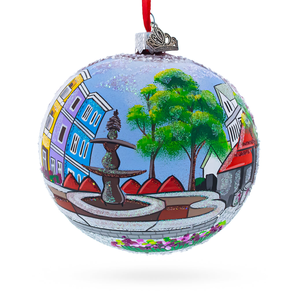 Glass Historic Federal Hill, Providence, Rhode Island, USA Glass Ball Christmas Ornament 4 Inches in Multi color Round