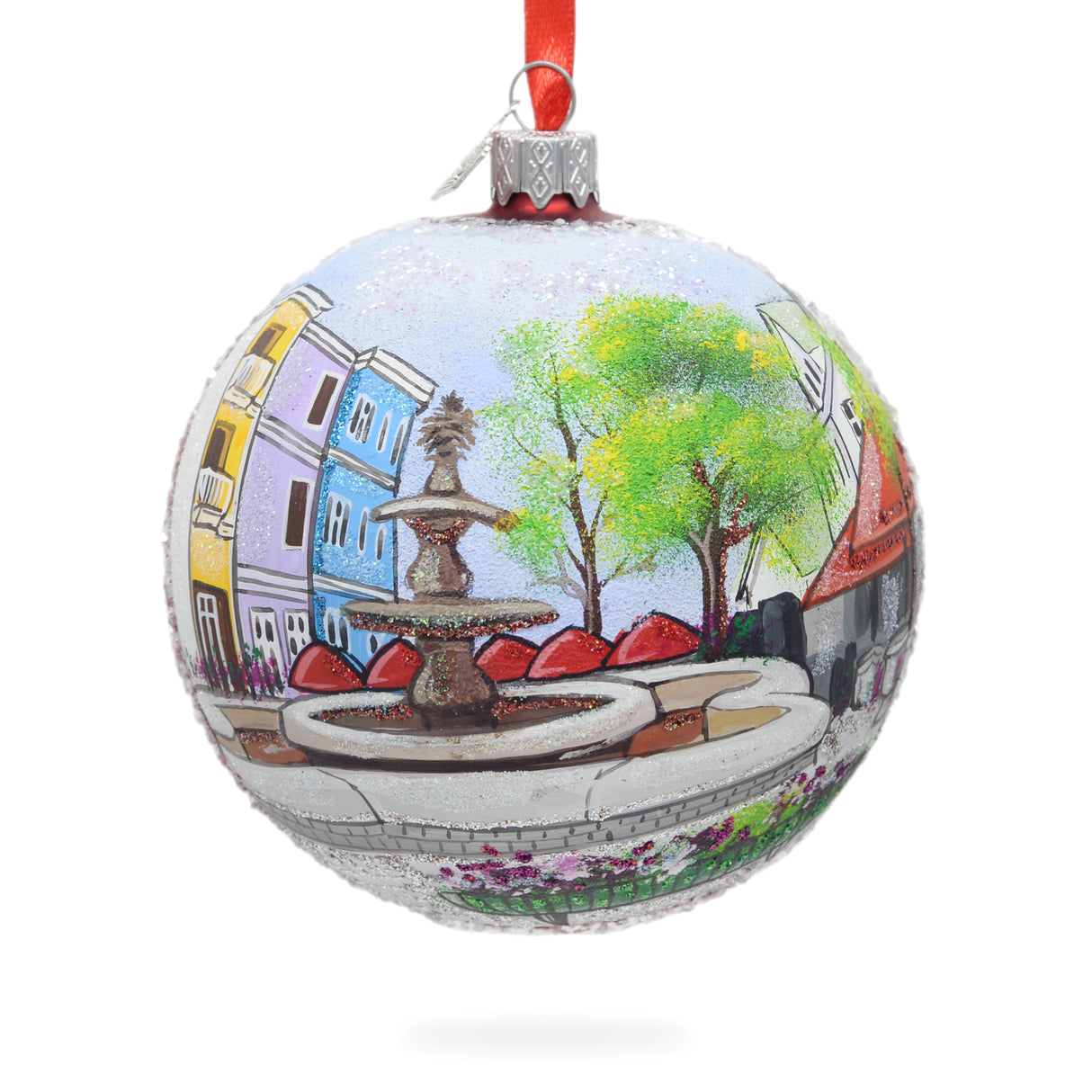 Historic Federal Hill, Providence, Rhode Island, USA Glass Ball Christmas Ornament 4 Inches in Multi color, Round shape