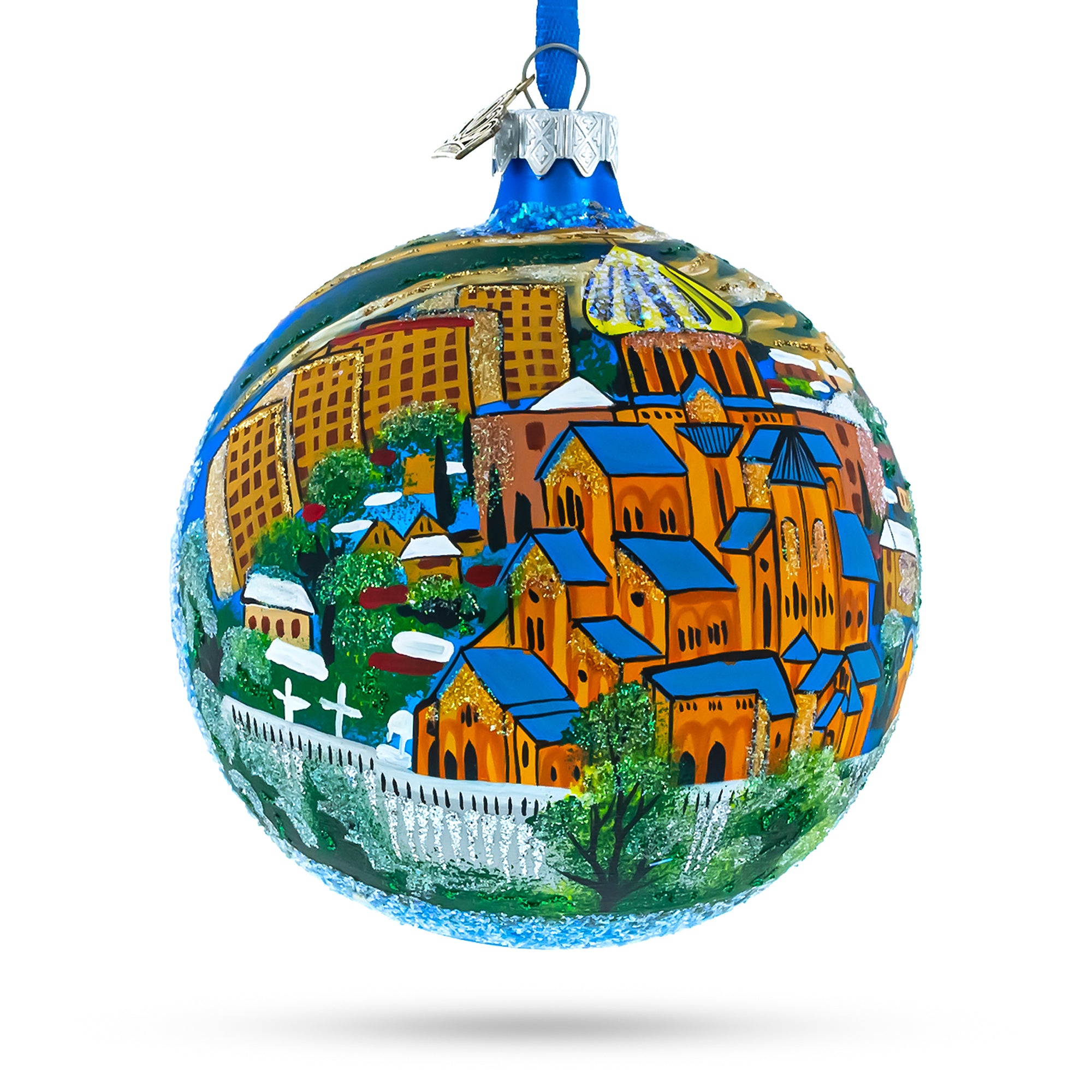 Old Town (Altstadt), Tbilisi, Georgia Glass Ball Christmas Ornament 4 Inches in Multi color Round