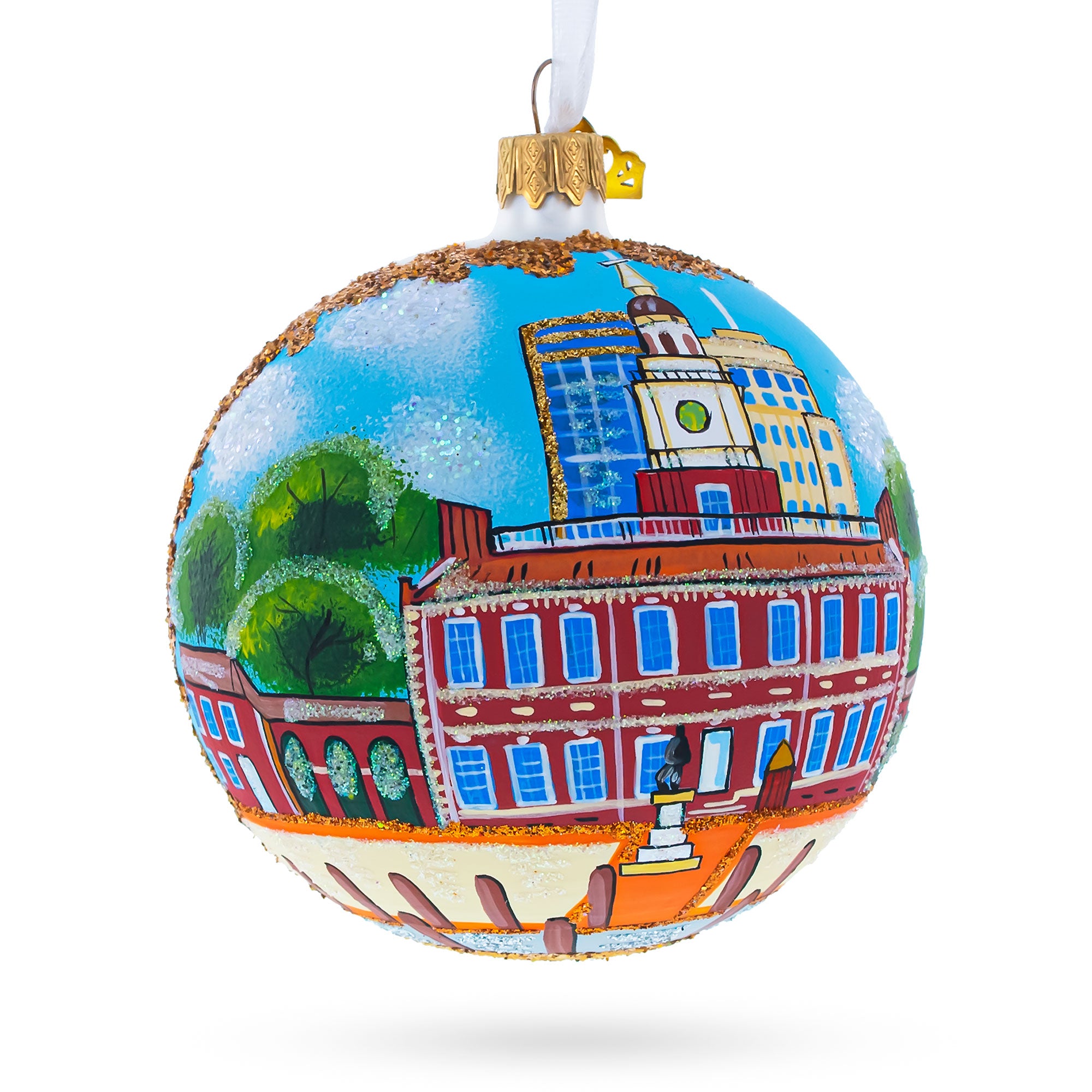 Independence Hall, Philadelphia, Pennsylvania, USA Glass Ball Christmas Ornament in Multi color Round