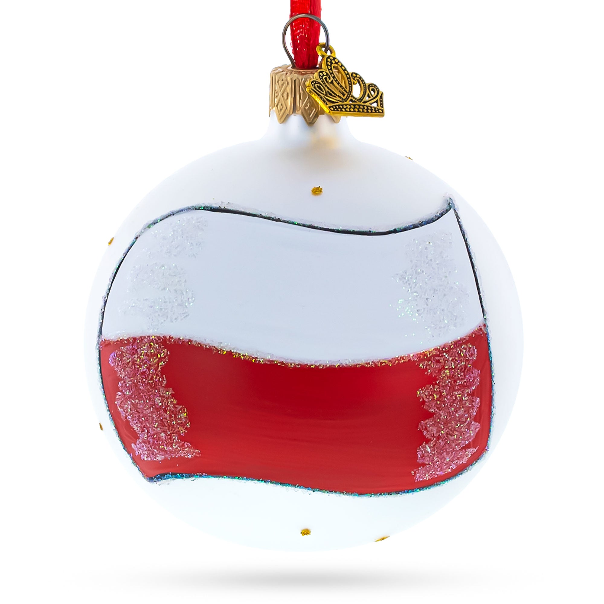 Flag of Poland Glass Ball Christmas Ornament in Multi color Round