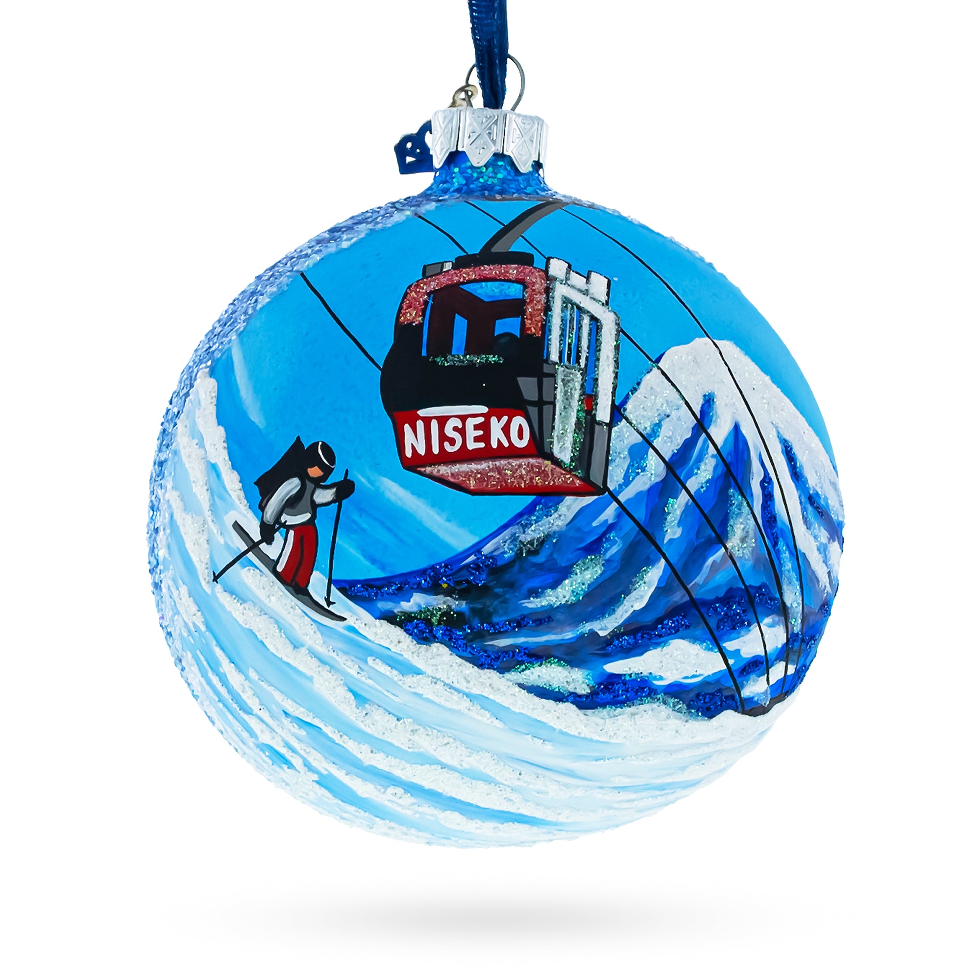Niseko Ski Resort, Japan Glass Ball Christmas Ornament 4 Inches in Multi color Round