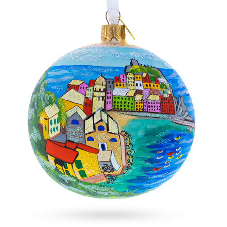 Cinque Terre, Italy Glass Ball Christmas Ornament in Multi color Round