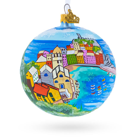 Cinque Terre, Italy Glass Ball Christmas Ornament in Multi color Round