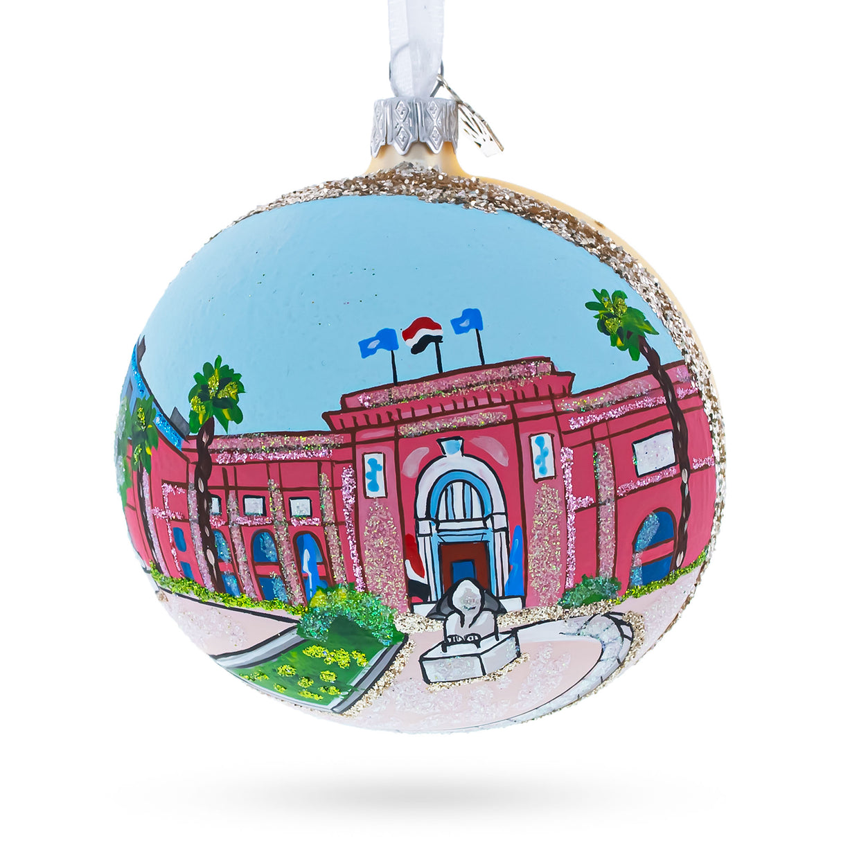 The Museum of Egyptian Antiquities, Cairo, Egypt Glass Christmas Ornament in Multi color, Round shape
