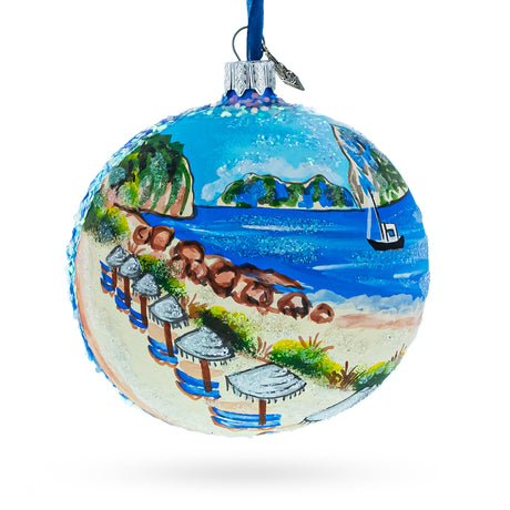 Beach at Ibiza, Spain Glass Ball Christmas Ornament 4 Inches in Multi color Round