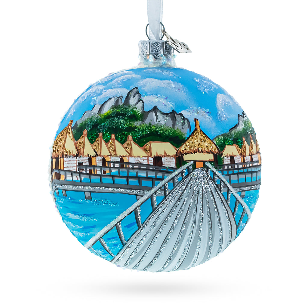Glass Bora Bora, French Polynesia Glass Ball Christmas Ornament 4 Inches in Multi color Round