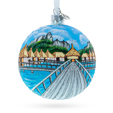 Bora Bora, French Polynesia Glass Ball Christmas Ornament 4 Inches in Multi color Round