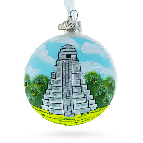 Tikal, Guatemala Glass Ball Christmas Ornament 3.25 Inches in Multi color, Round shape