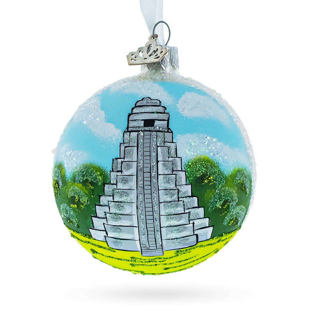 Tikal, Guatemala Glass Ball Christmas Ornament 3.25 Inches in Multi color Round