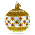 Red Jewels on Silver Glass Ball Christmas Ornament in Gold color Round