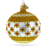 Red Jewels on Silver Glass Ball Christmas Ornament in Gold color Round