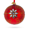 Diamond Jewels on Silver Glass Ball Christmas Ornament in Red color, Round shape