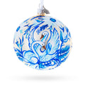 Swans in Daisies Garden Glass Ball Ornament in Blue color Round