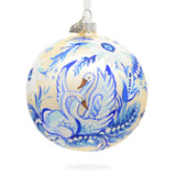 Swans in Daisies Garden Glass Ball Ornament in Blue color, Round shape