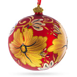 Golden Lilies Glass Ball Ornament in Red color, Round shape