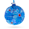 Aster Flowers Glass Ball Ornament in Blue color Round